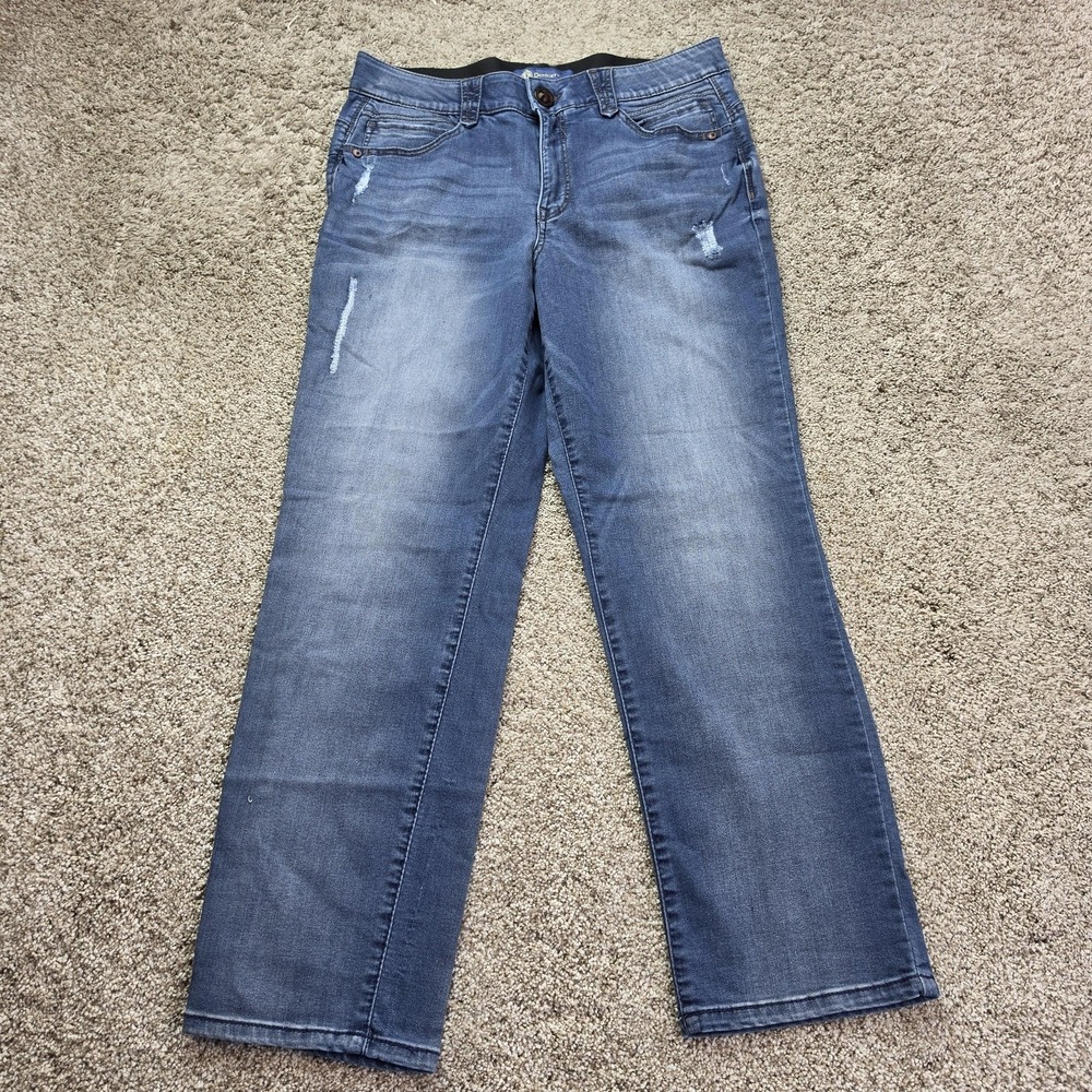 Democracy Jeans Womens 12P Blue Medium Wash Straight Relaxed Distressed 32x28
